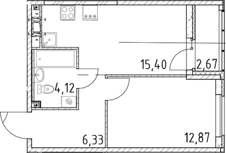 1-комнатная квартира 38.72 м², 4/17 эт., ЖК «Город Первых»